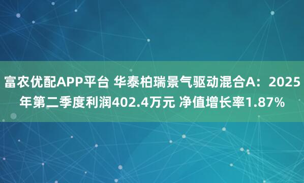 富农优配APP平台 华泰柏瑞景气驱动混合A：2025年第二季度利润402.4万元 净值增长率1.87%